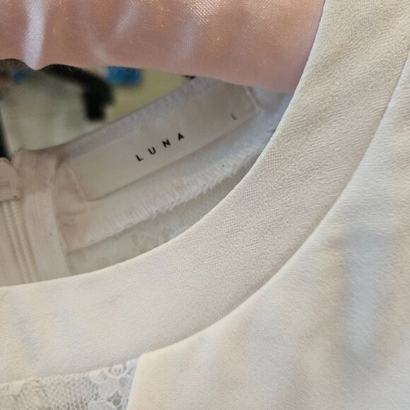 White Mini Dress w/ Sheer Lace Waist - Picture 4 of 5